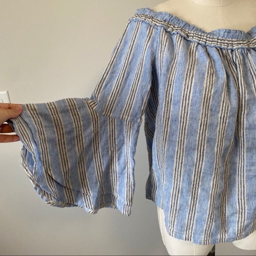 Lucky Brand Off Shoulder Bell Sleeve Striped Top - Picture 6 of 10
